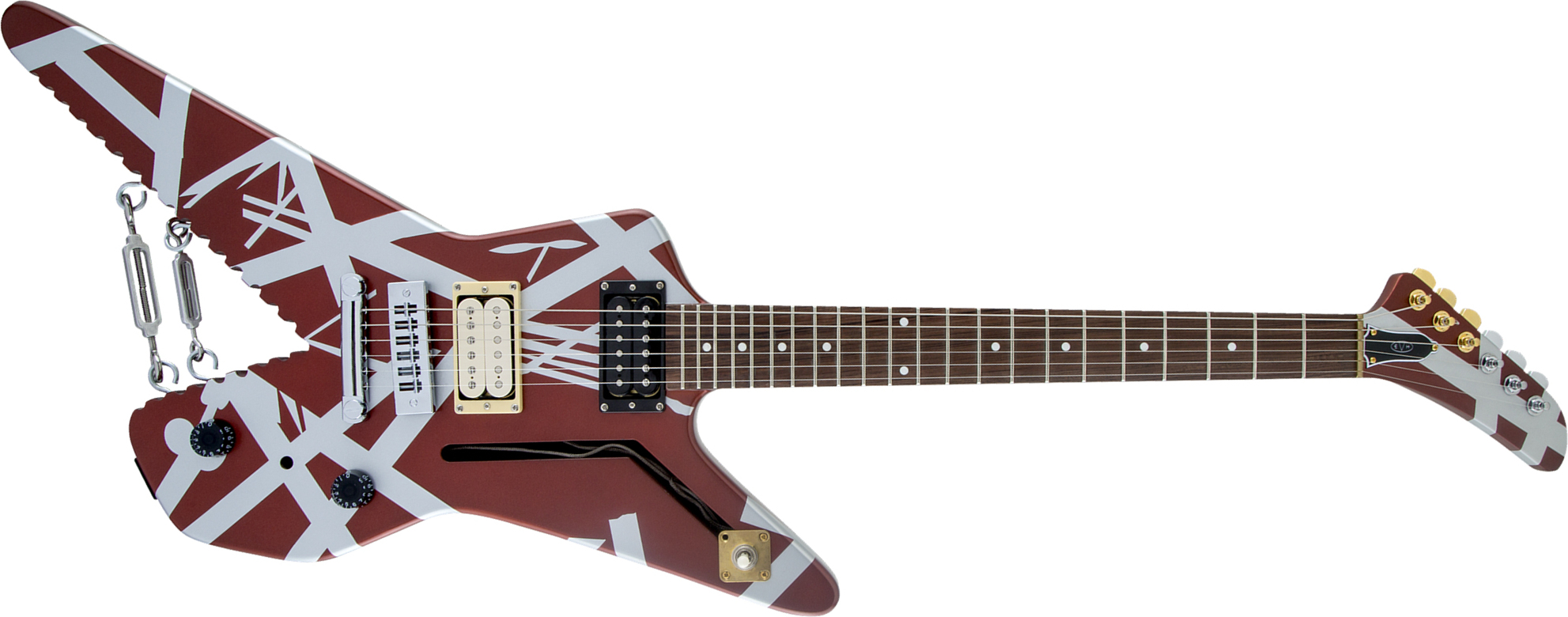 Evh Striped Series Shark Hh Ht Pf - Burgundy With Silver Stripes - Metal electric guitar - Main picture