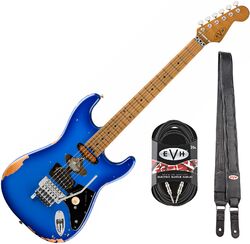 Electric guitar set Evh Frankenstein Relic + Premium Cable 20 ft + Premium Leather Strap - Blueburst