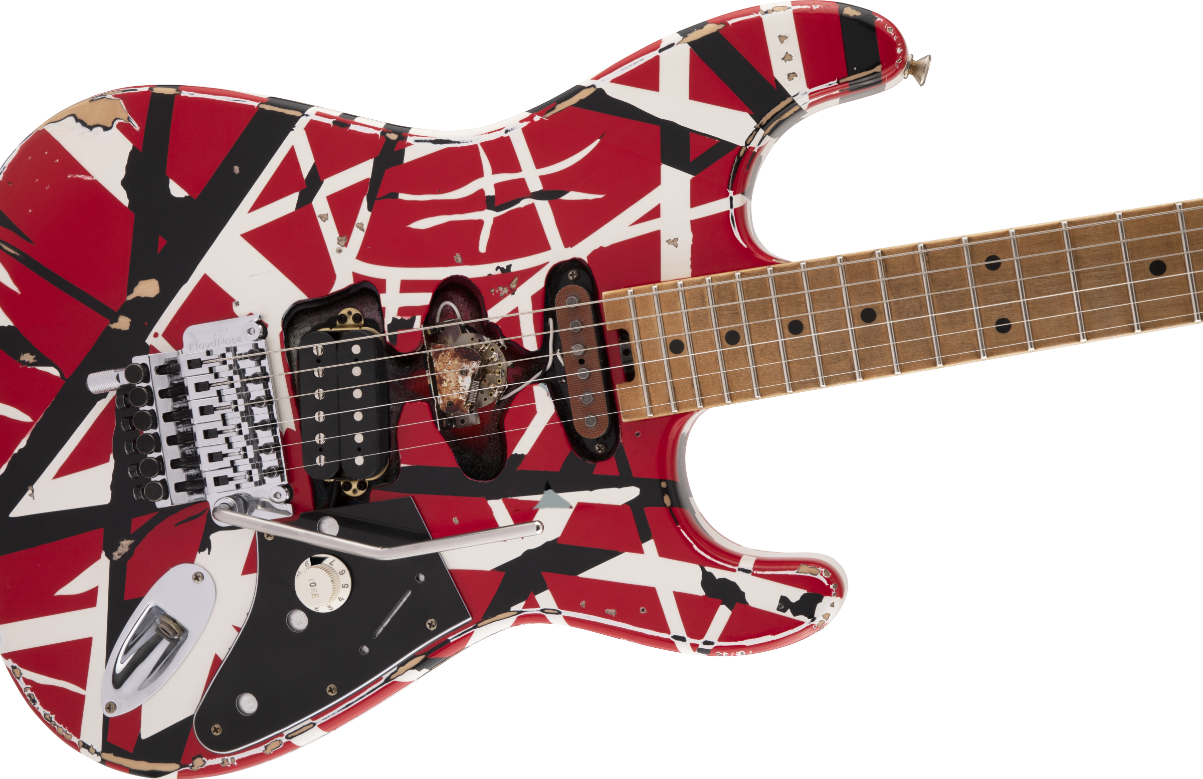 Evh Eddie Van Halen Frankenstein Frankie Striped Series Mex H Fr Mn - Red With Black & White Stripes - Str shape electric guitar - Variation 4