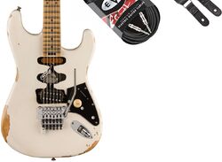 Str shape electric guitar Evh                            Frankenstein Relic + Premium Cable 20 ft + Premium Leather Strap - white