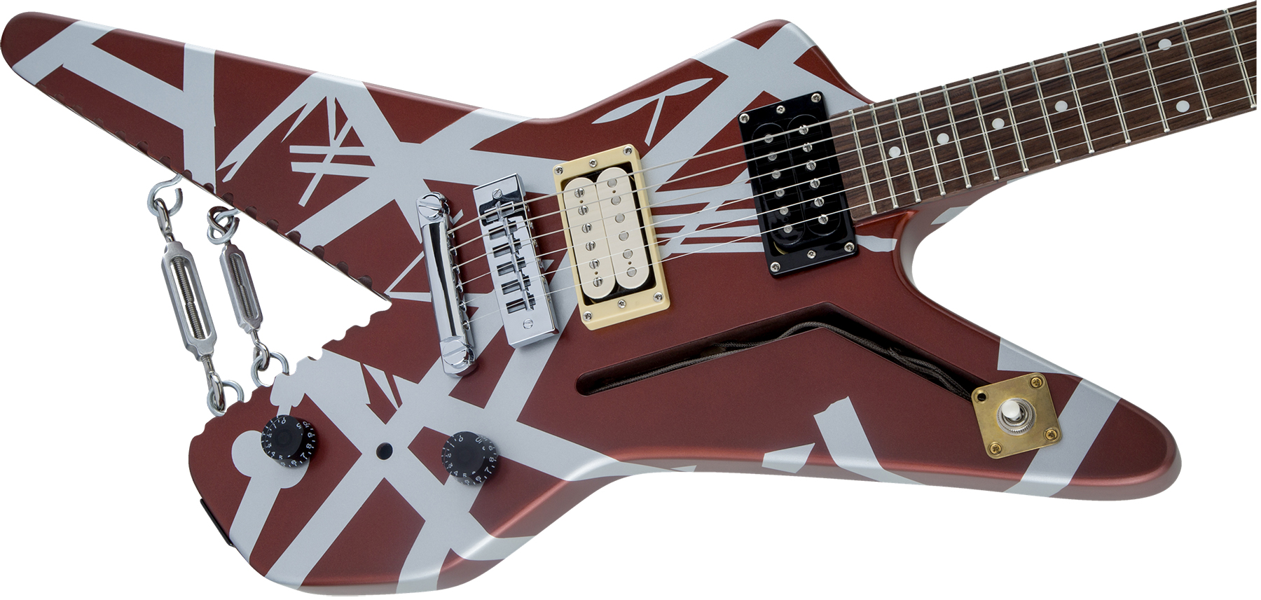 Evh Striped Series Shark Hh Ht Pf - Burgundy With Silver Stripes - Metal electric guitar - Variation 2