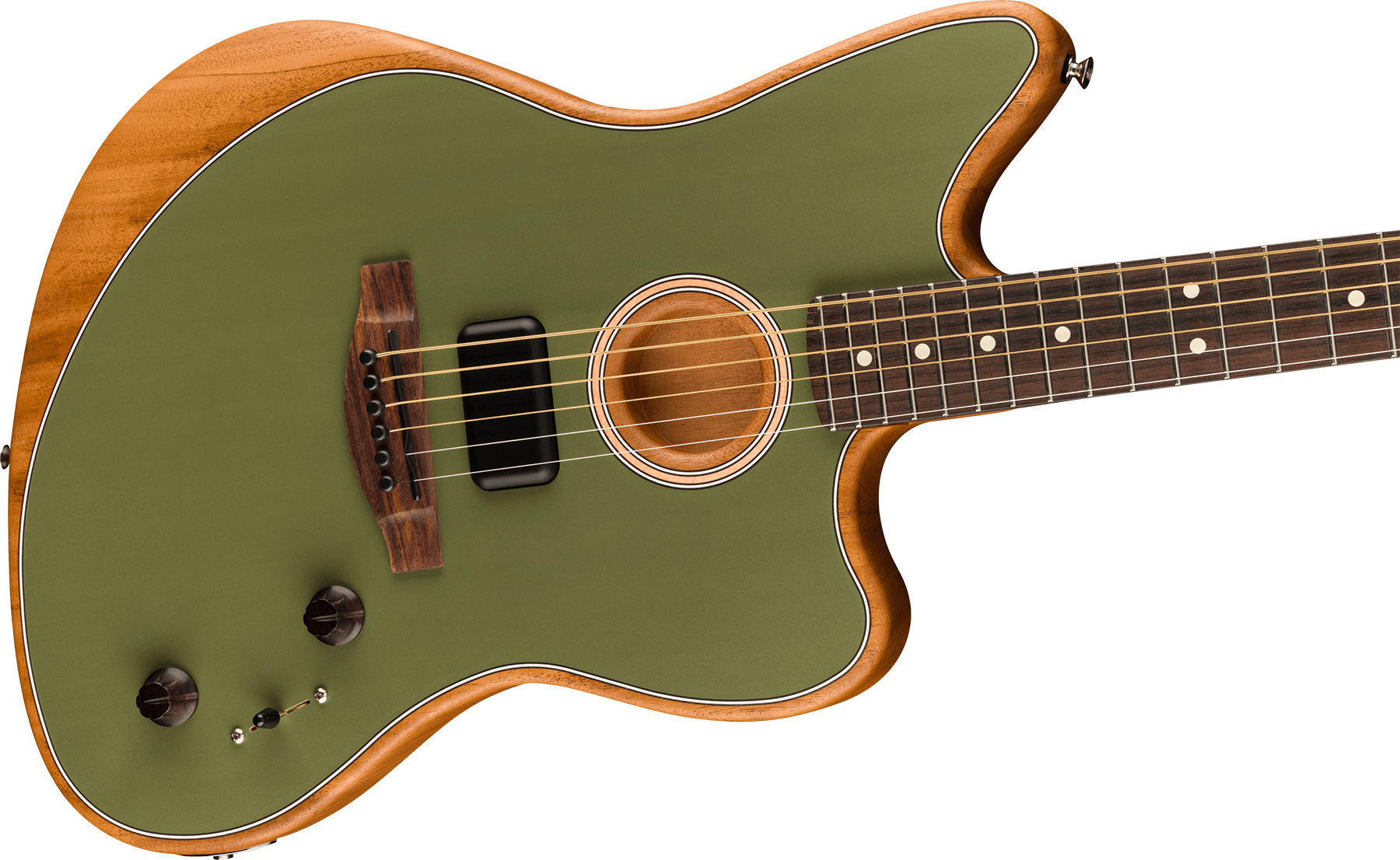 Fender Acoustasonic Jazzmaster Player Mex Epicea Acajou Rw - Antique Olive - Electro acoustic guitar - Variation 2