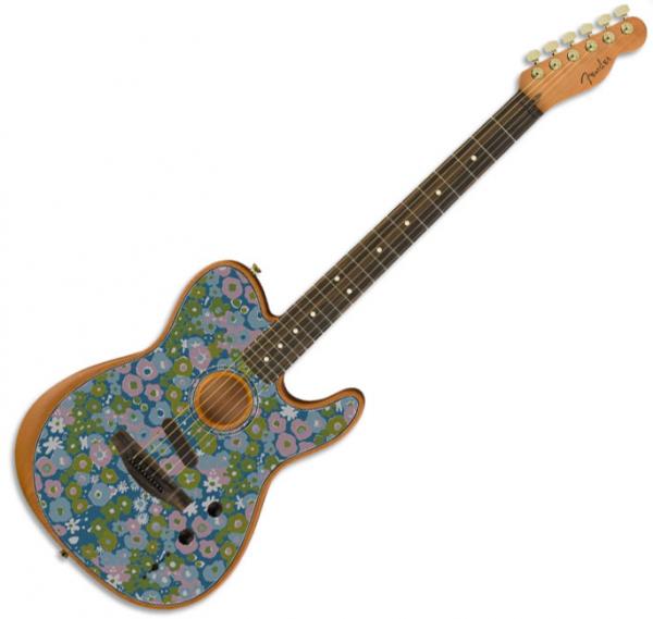 Acoustic guitar & electro Fender American Acoustasonic Telecaster FSR Ltd (USA) - Blue flower