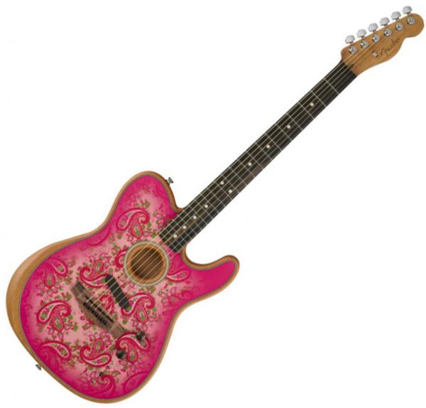 Acoustic guitar & electro Fender American Acoustasonic Telecaster FSR Ltd (USA) - Pink paisley