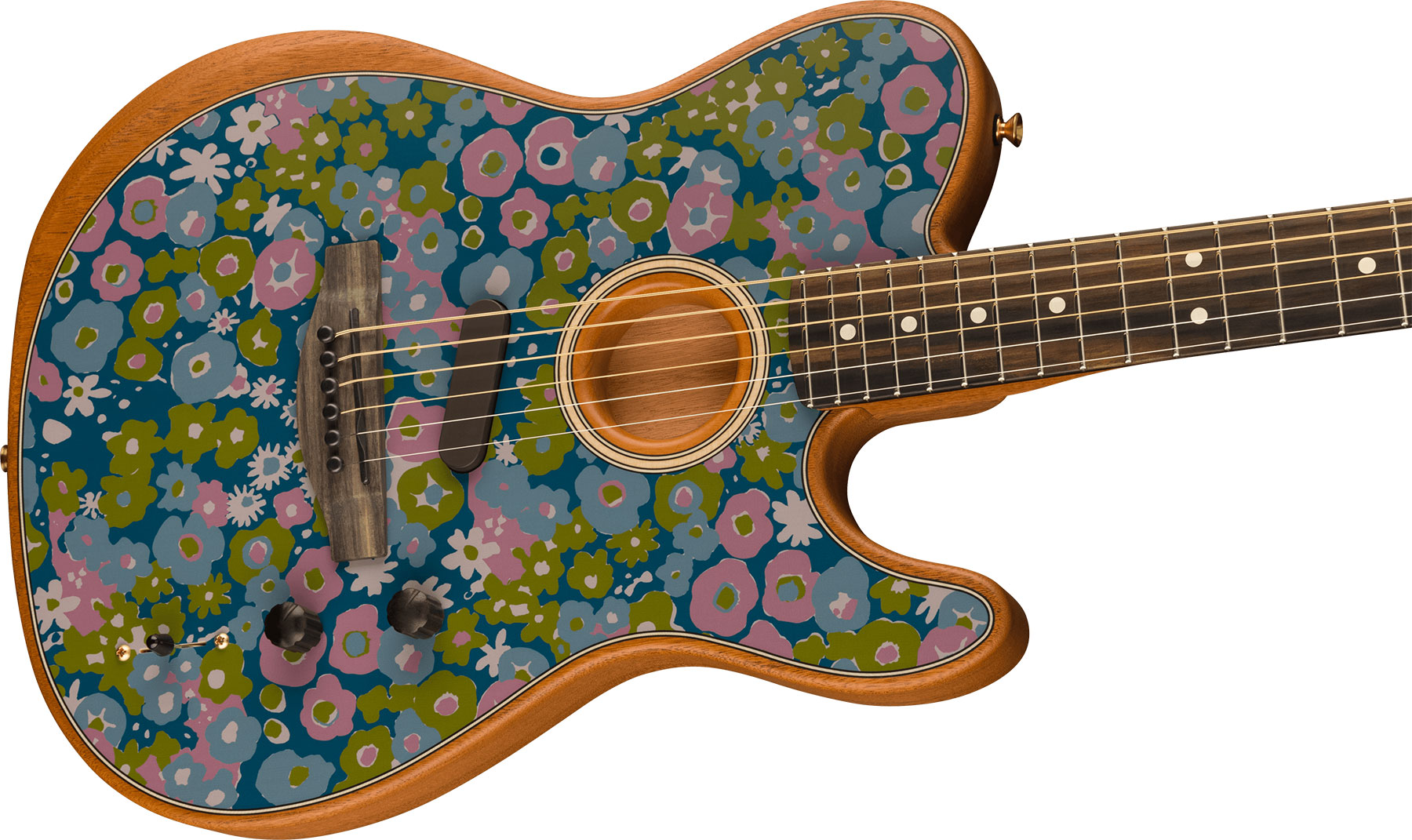 Fender American Acoustasonic Tele Fsr Ltd Epicea Acajou Rw - Blue Flower - Acoustic guitar & electro - Variation 2