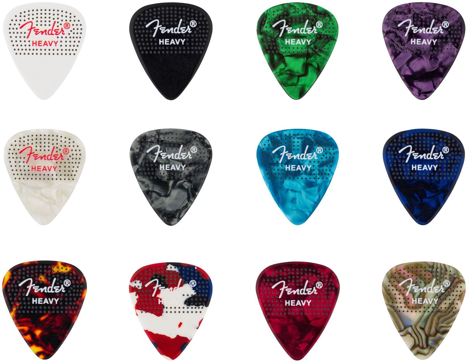 Fender Médiators 351 CelluloÏde À Points (12pk) Hvy - Guitar pick - Main picture
