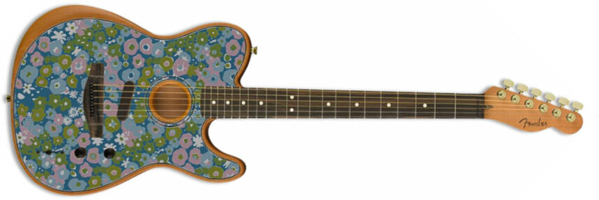 Fender American Acoustasonic Tele Fsr Ltd Epicea Acajou Rw - Blue Flower - Acoustic guitar & electro - Main picture