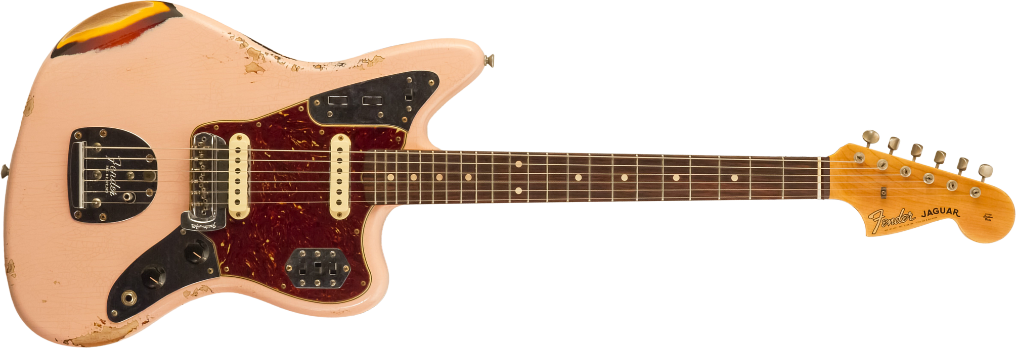 Fender Custom Shop Jaguar 1962 Shsc 2s Trem Rw #r141280 - Heavy Relic Shell Pink O. 3-color Sunburst - Retro rock electric guitar - Main picture