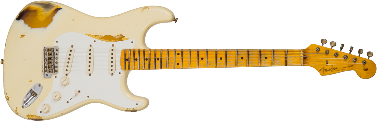 Fender Custom Shop Strat 1956 3s Trem Mn #cz550419 - Heavy Relic Vintage White Over Sunburst - Tel shape electric guitar - Main picture