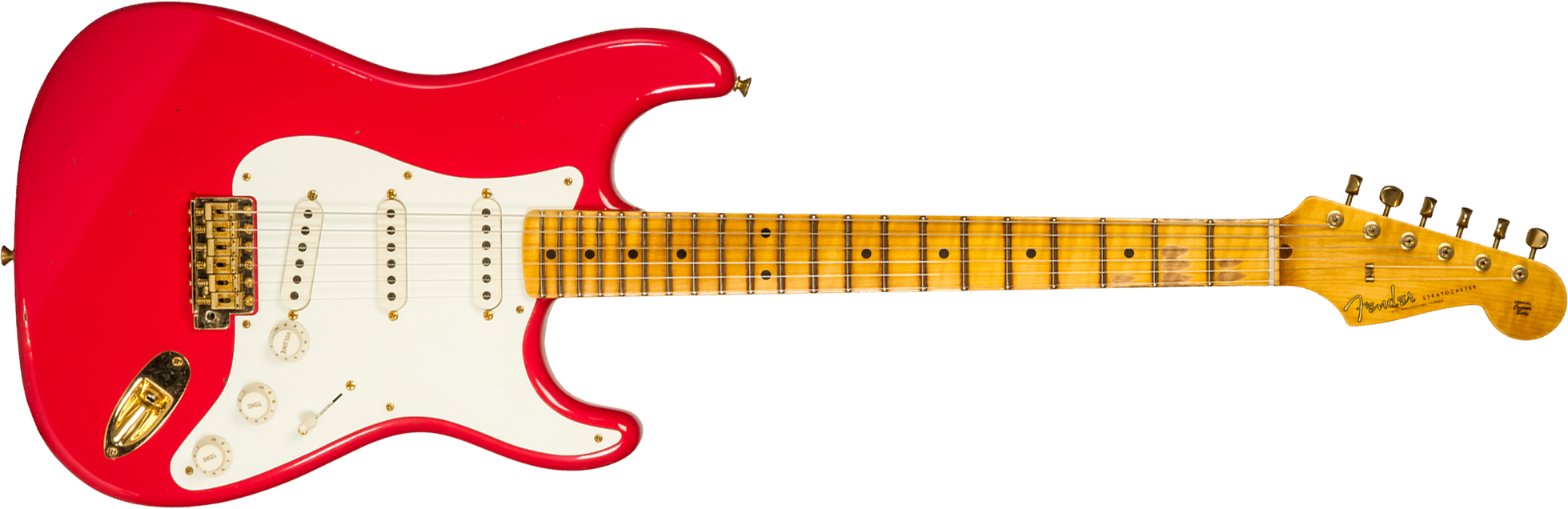 Fender Custom Shop Strat 1956 3s Trem Mn #r130433 - Journeyman Relic Fiesta Red - Str shape electric guitar - Main picture
