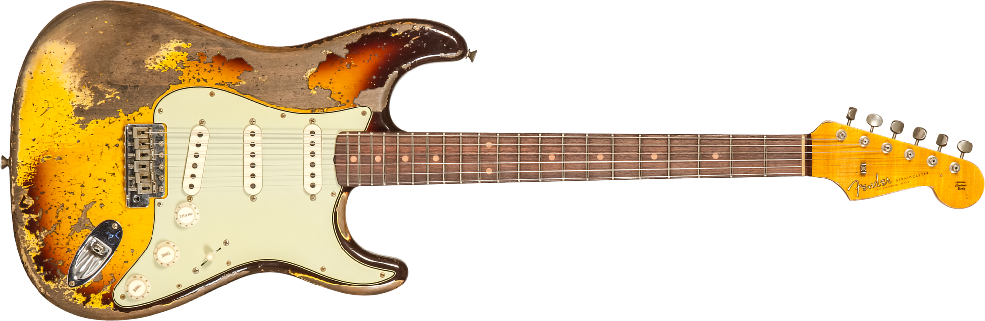 Fender Custom Shop Strat 1959 3s Trem Rw #cz569850 - Super Heavy Relic Aged Chocolate 3-color Sunburst - Str shape electric guitar - Main picture
