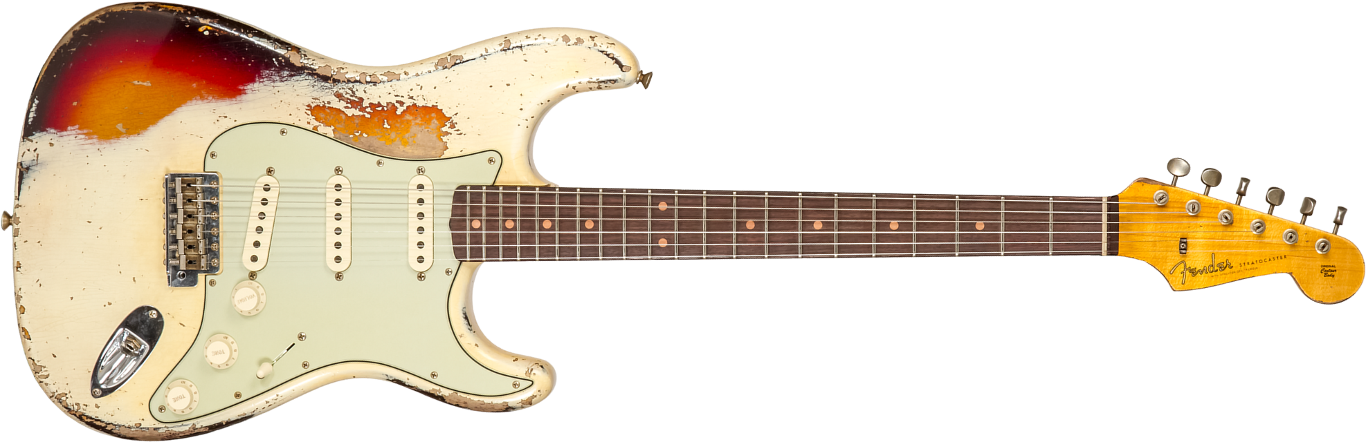 Fender Custom Shop Strat 1959 3s Trem Rw #cz576189 - Super Heavy Relic Vintage White O. 3-color Sunburs - Str shape electric guitar - Main picture
