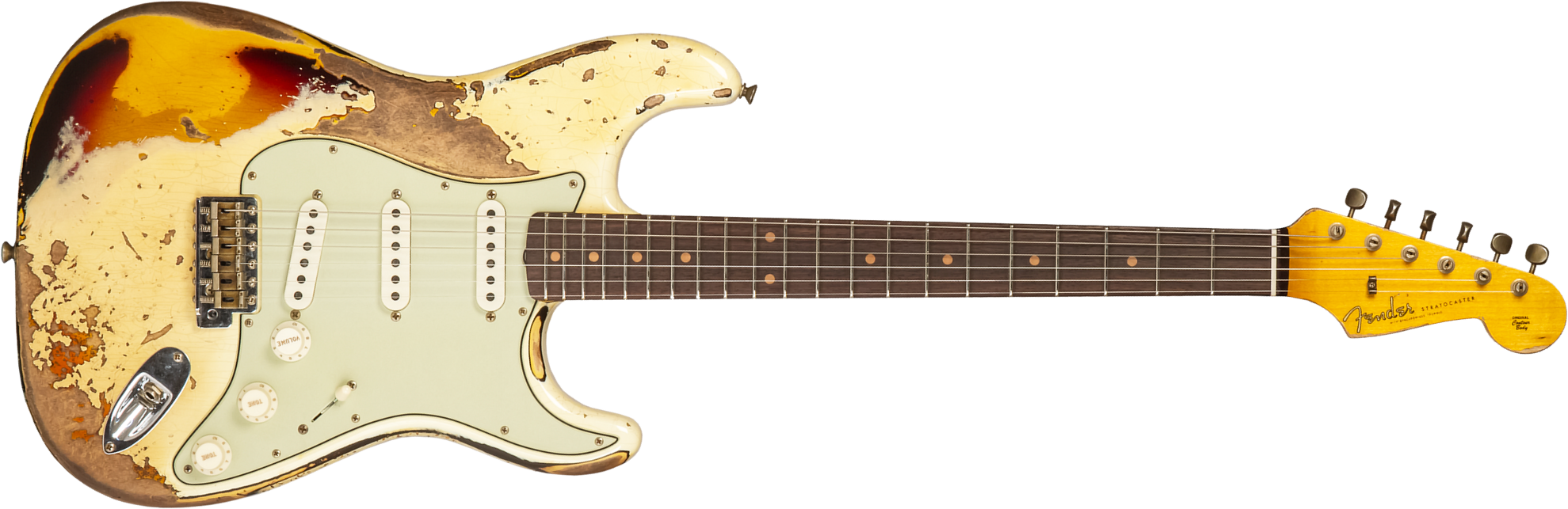 Fender Custom Shop Strat 1959 3s Trem Rw #cz576436 - Super Heavy Relic Vintage White O. 3-color Sunburs - Str shape electric guitar - Main picture