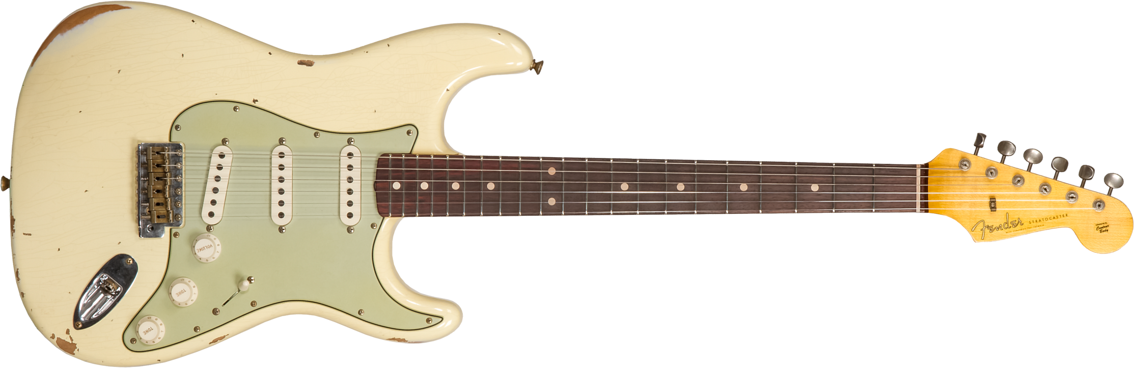 Fender Custom Shop Strat 1959 3s Trem Rw #r117393 - Relic Aged Vintage White - Str shape electric guitar - Main picture