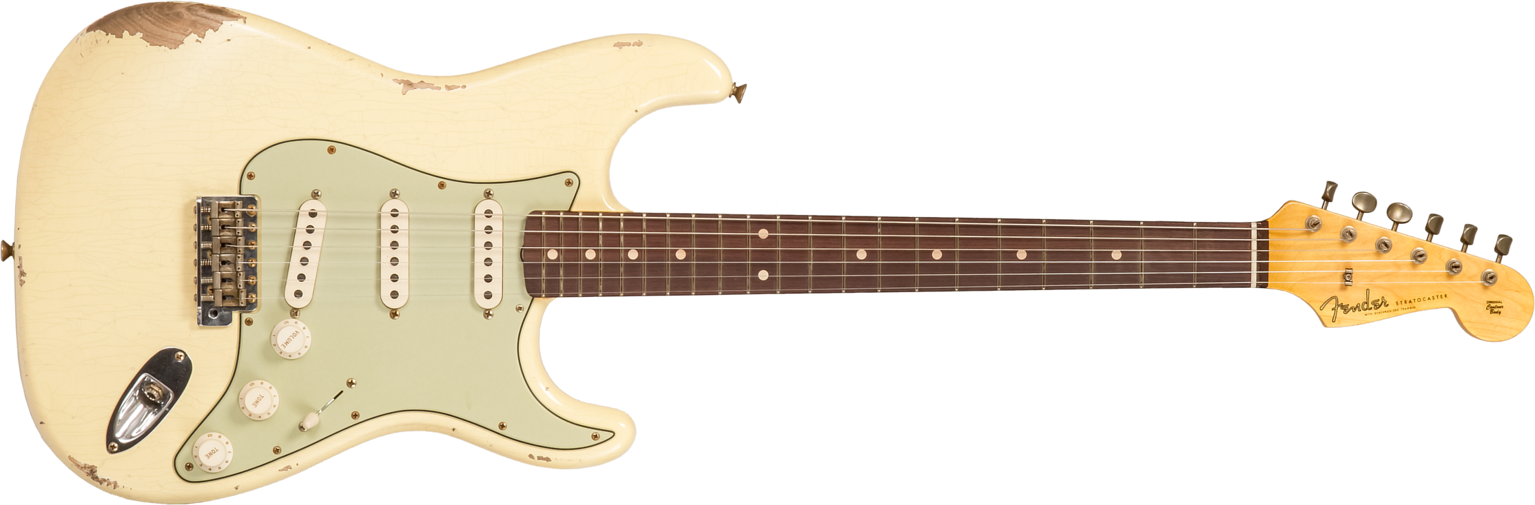 Fender Custom Shop Strat 1959 3s Trem Rw #r133800 - Relic Antique Vintage White - Str shape electric guitar - Main picture
