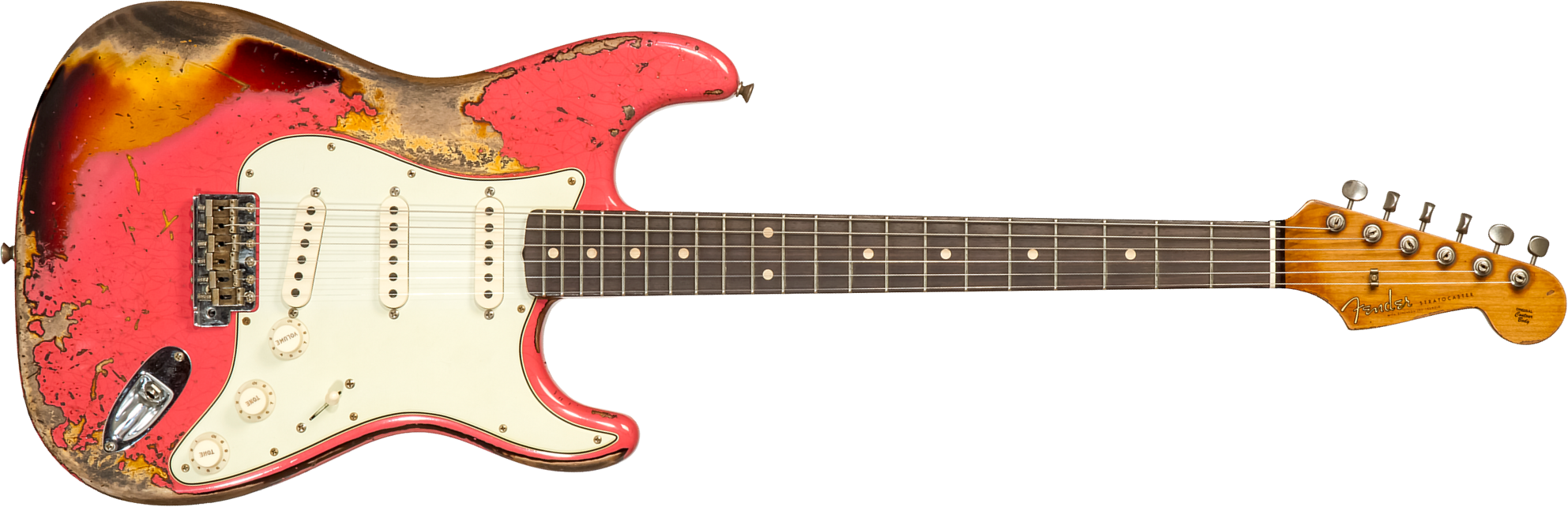Fender Custom Shop Strat 1960/63 3s Trem Rw #cz566764 - Super Heavy Relic Fiesta Red Ov. 3-color Sunburst - Str shape electric guitar - Main picture