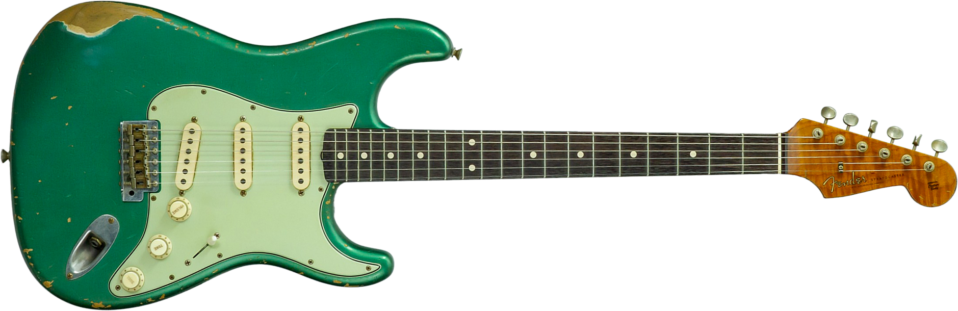 Fender Custom Shop Strat 1960/63 Mb A.macnutt 3s Trem Rw #r141359 - Relic Sherwood Green Metallic - Str shape electric guitar - Main picture