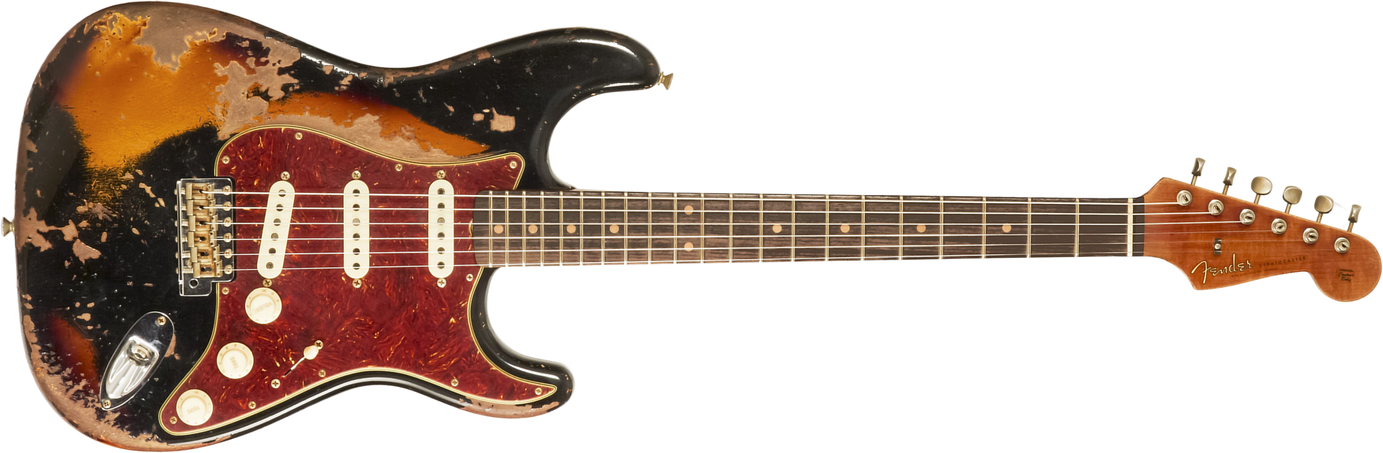 Fender Custom Shop Strat 1960 Roasted 3s Trem Rw #cz581166 - Super Heavy Relic Black O. 2-color Sunburst - Str shape electric guitar - Main picture