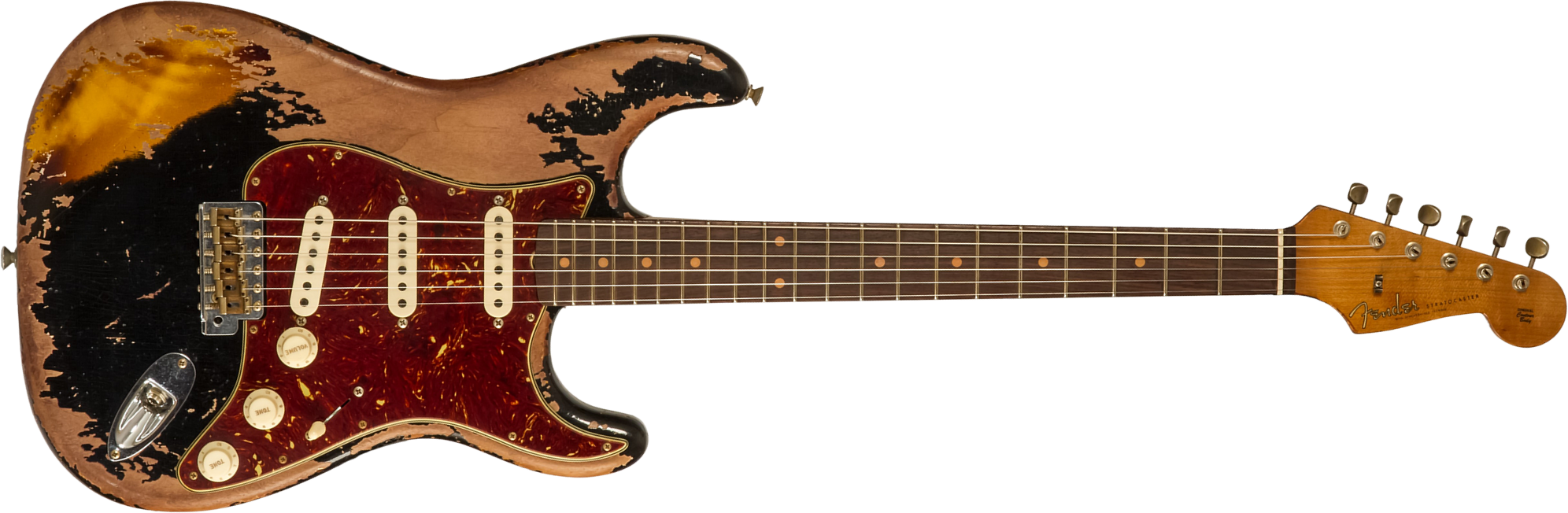 Fender Custom Shop Strat 1960 Roasted 3s Trem Rw #cz581210 - Super Heavy Relic Black O. 2-color Sunburst - Str shape electric guitar - Main picture