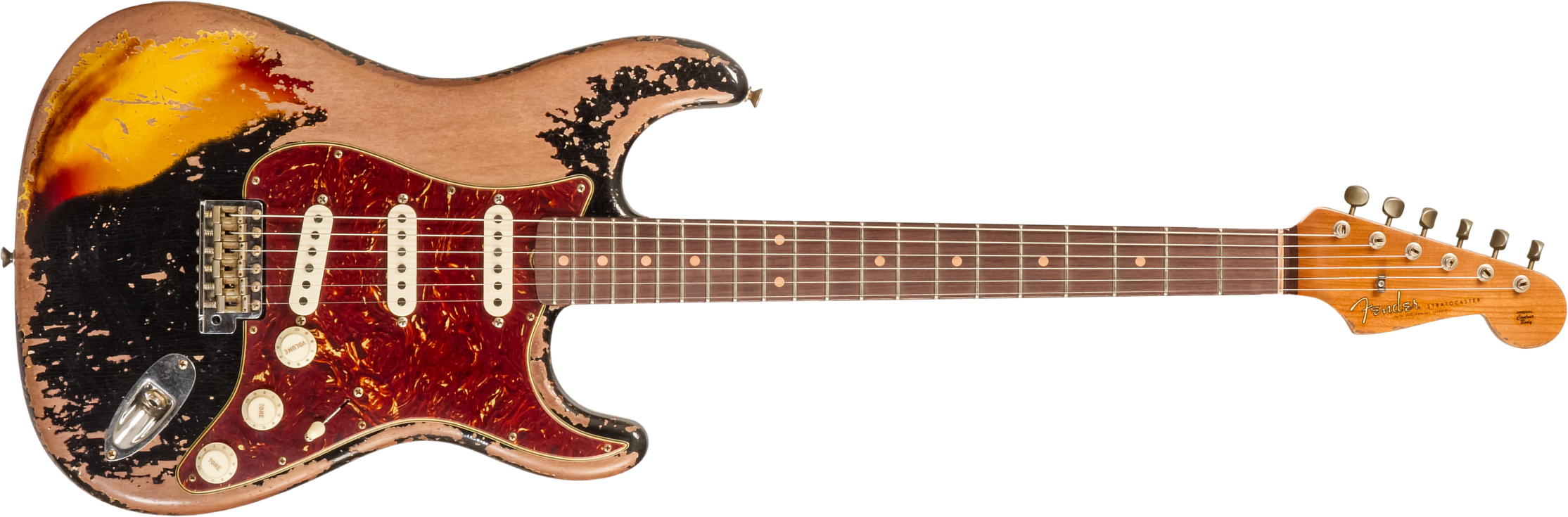 Fender Custom Shop Strat 1961 3s Trem #cz580688 - Super Heavy Relic Black O. 3-color Sunburst - Str shape electric guitar - Main picture