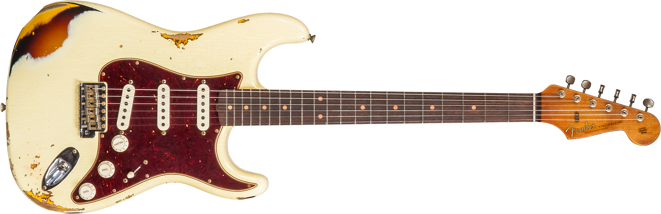 Fender Custom Shop Strat 1961 3s Trem Rw #cz563376 - Heavy Relic Vintage White/3-color Sunburst - Str shape electric guitar - Main picture