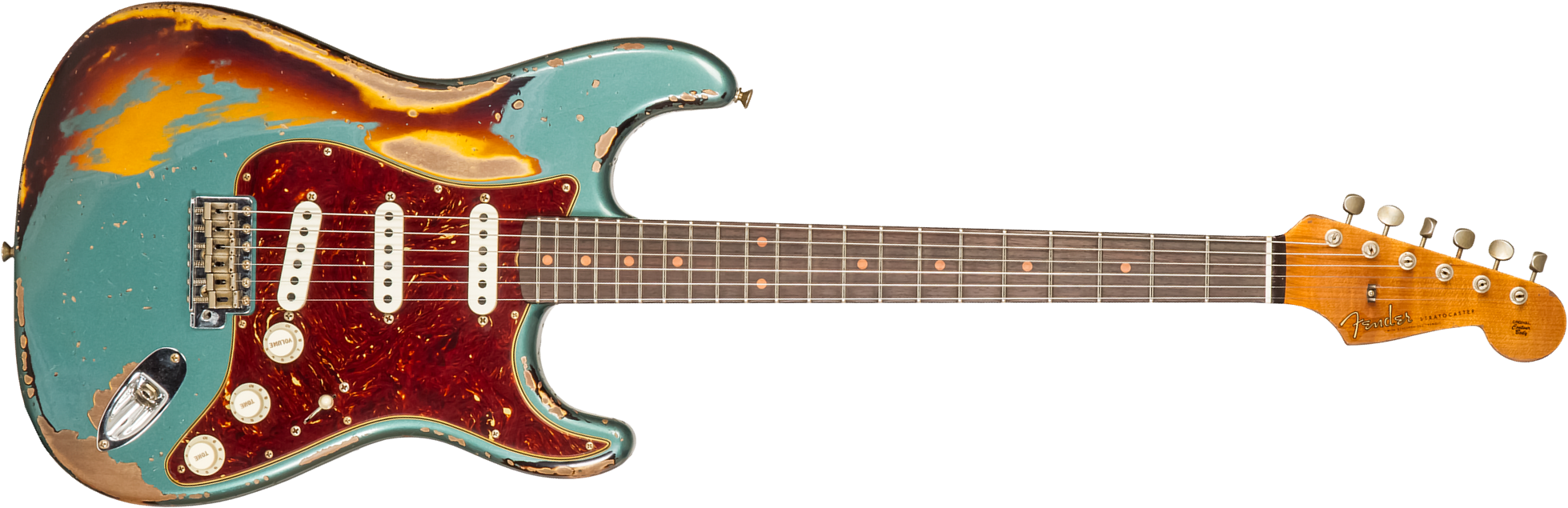 Fender Custom Shop Strat 1961 3s Trem Rw #cz573502 - Super Heavy Relic Sherwood Green Metallic O. 3-cs - Str shape electric guitar - Main picture