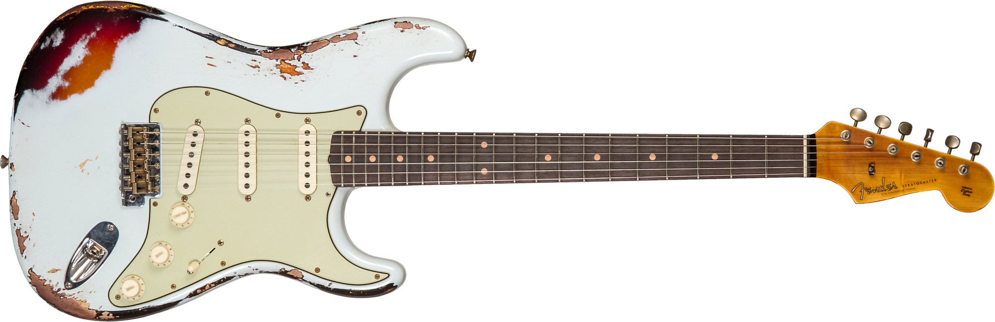 Fender Custom Shop Strat 1961 3s Trem Rw #cz573714 - Heavy Relic Aged Sonic Blue O. 3-color Sunburst - Str shape electric guitar - Main picture
