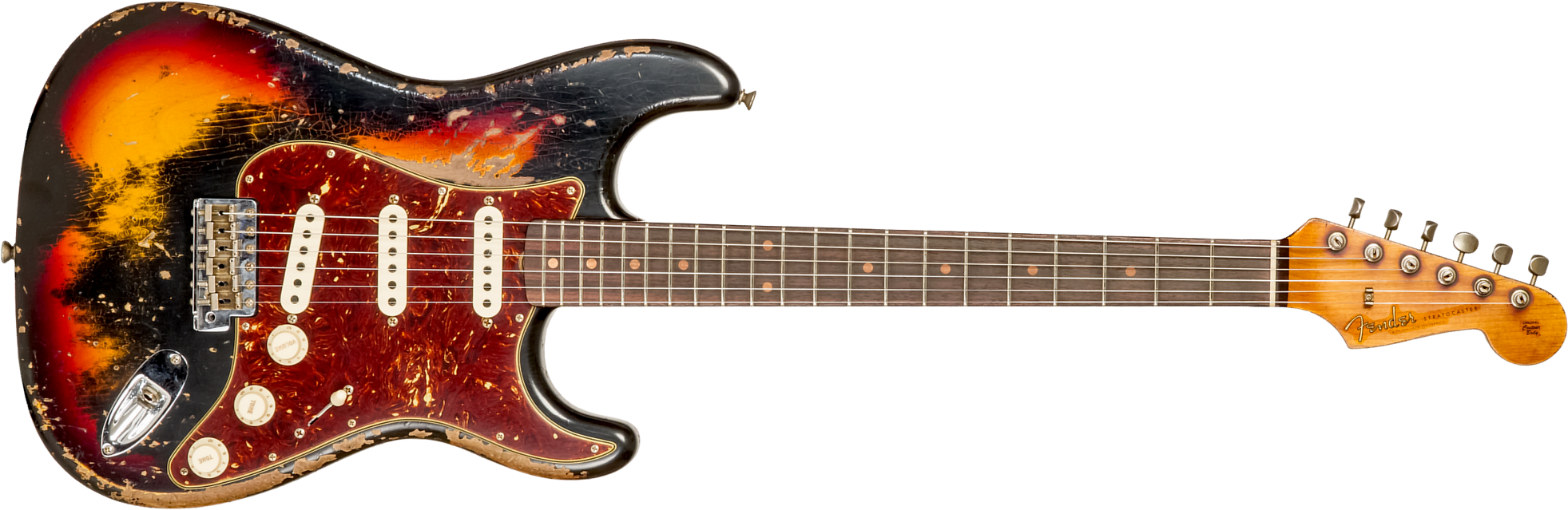 Fender Custom Shop Strat 1961 3s Trem Rw #cz576153 - Super Heavy Relic Black O. 3-color Sunburst - Str shape electric guitar - Main picture