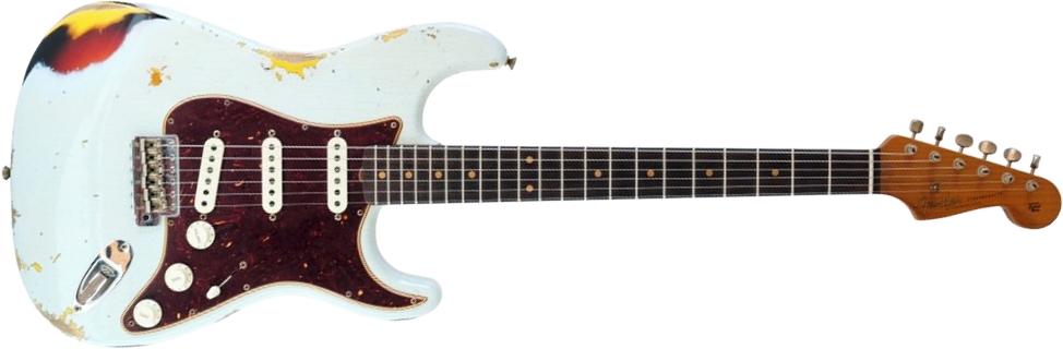 Fender Custom Shop Strat 1961 3s Trem Rw #cz580999 - Heavy Relic Sonic Blue O. 3-color Sunburst - Str shape electric guitar - Main picture