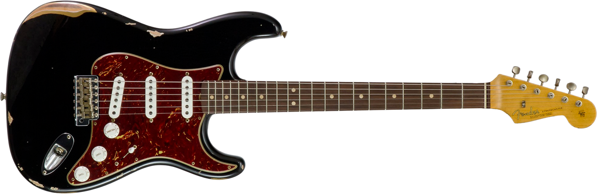 Fender Custom Shop Strat 1963 3s Trem Rw #r143861 - Relic Black O. Hle Gold - Str shape electric guitar - Main picture