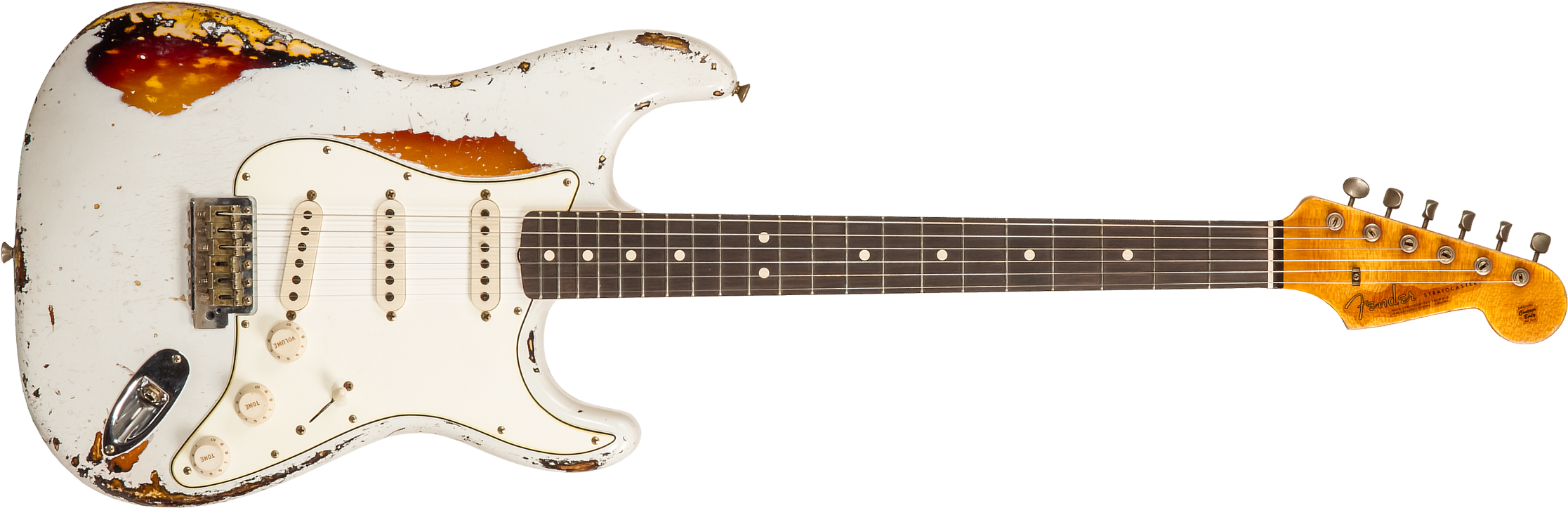 Fender Custom Shop Strat 1963 Masterbuilt K.mcmillin Bla #r117544 - Ultimate Relic Olympic White/3-color Sunburst - Str shape electric guitar - Main p
