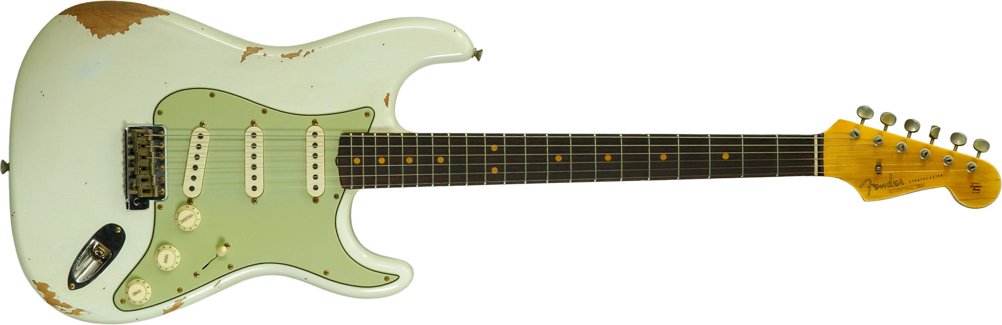 Fender Custom Shop Strat 1964 L-series 3s Trem Rw #l11710 - Heavy Relic Olympic White - Str shape electric guitar - Main picture