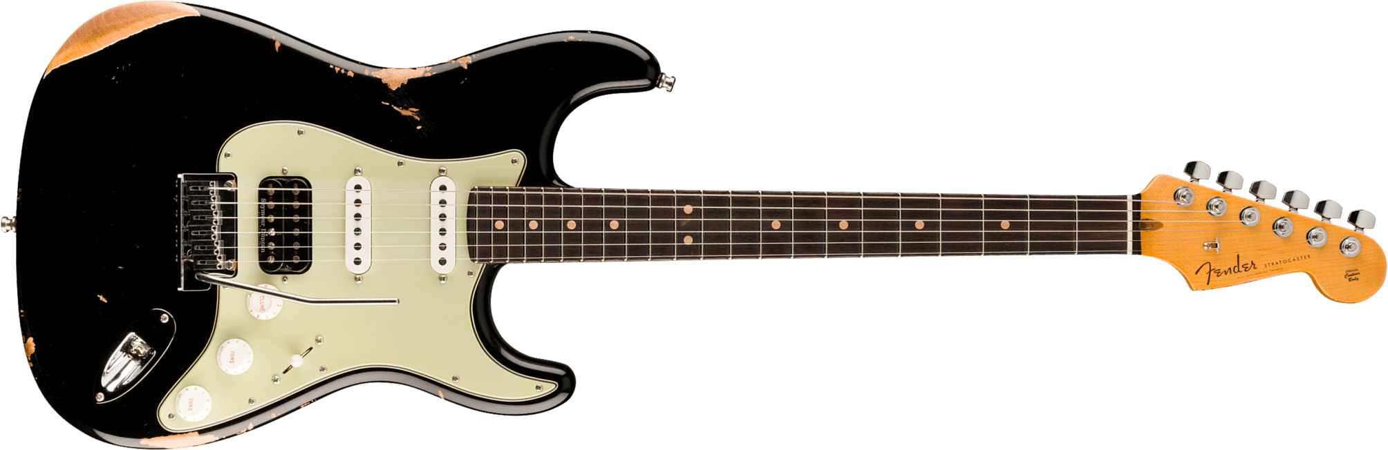 Fender Custom Shop Strat Deluxe Hb S1 Hss Trem Rw - Relic Black - Str shape electric guitar - Main picture