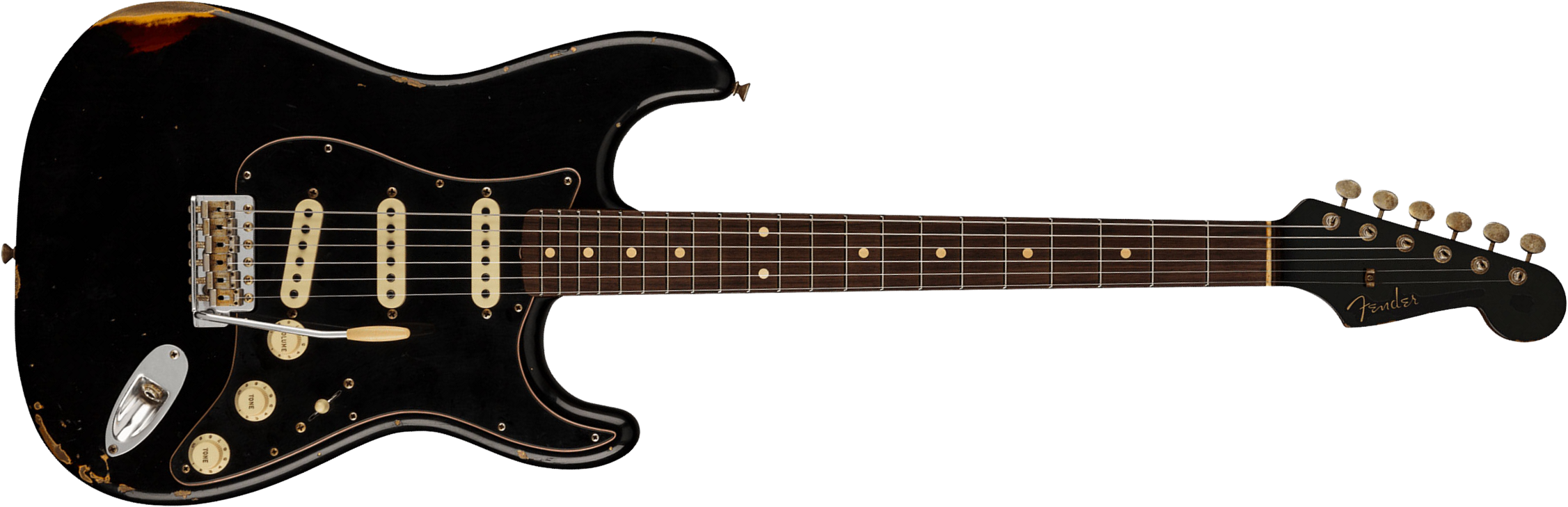 Fender Custom Shop Strat Dual Mag Ii Ltd Usa 3s Trem Rw - Relic Black Over 3-color Sunburst - Str shape electric guitar - Main picture