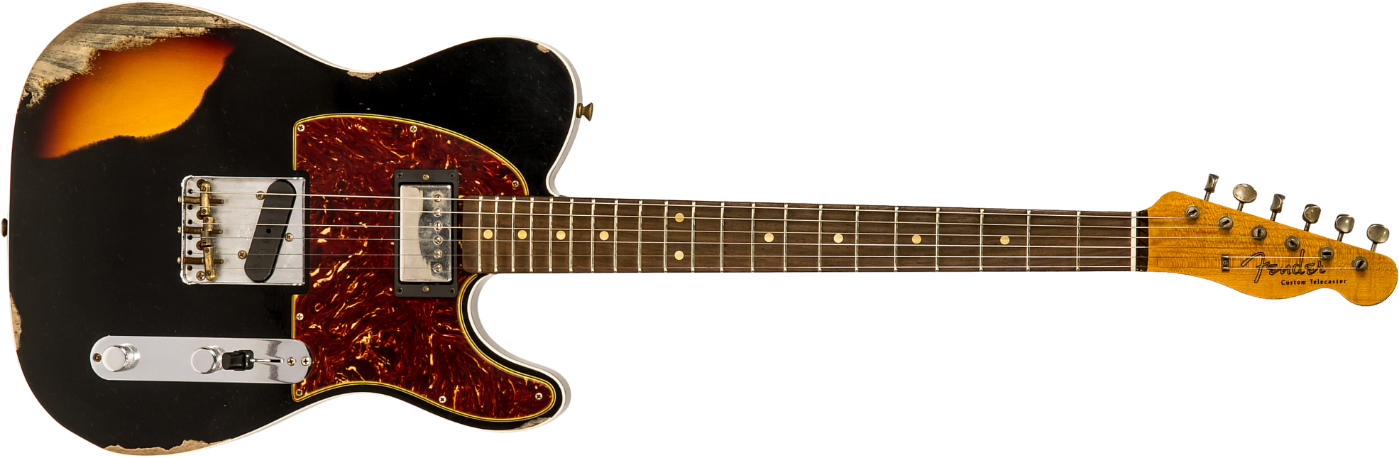 Fender Custom Shop Tele Custom 1960 Sh Ltd Hs Ht Rw #cz549784 - Heavy Relic Black Over 3-color Sunburst - Tel shape electric guitar - Main picture