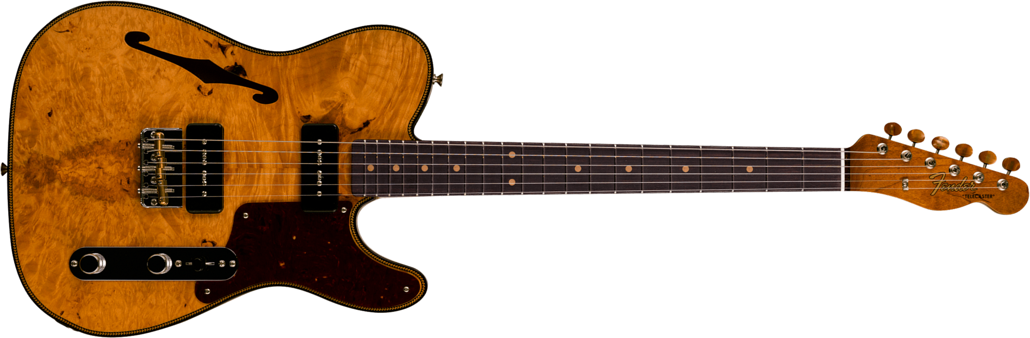 Fender Custom Shop Tele Thinline Dual P90 Maple Burl Artisan 2s Ht Rw - Nos Aged Natural - Semi-hollow electric guitar - Main picture