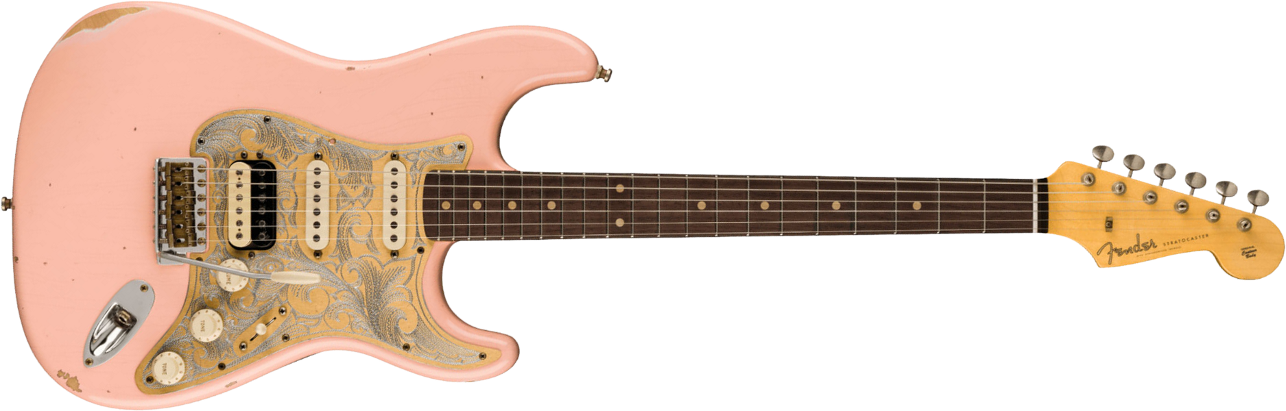 Fender Custom Shop Tyler Bryant Strat Pinky Ltd Hss Trem Rw - Relic Aged Shell Pink - Str shape electric guitar - Main picture