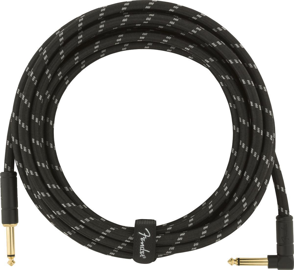 Cable Fender Deluxe Instrument Cable, 15ft, Straight/Angle - Black Tweed