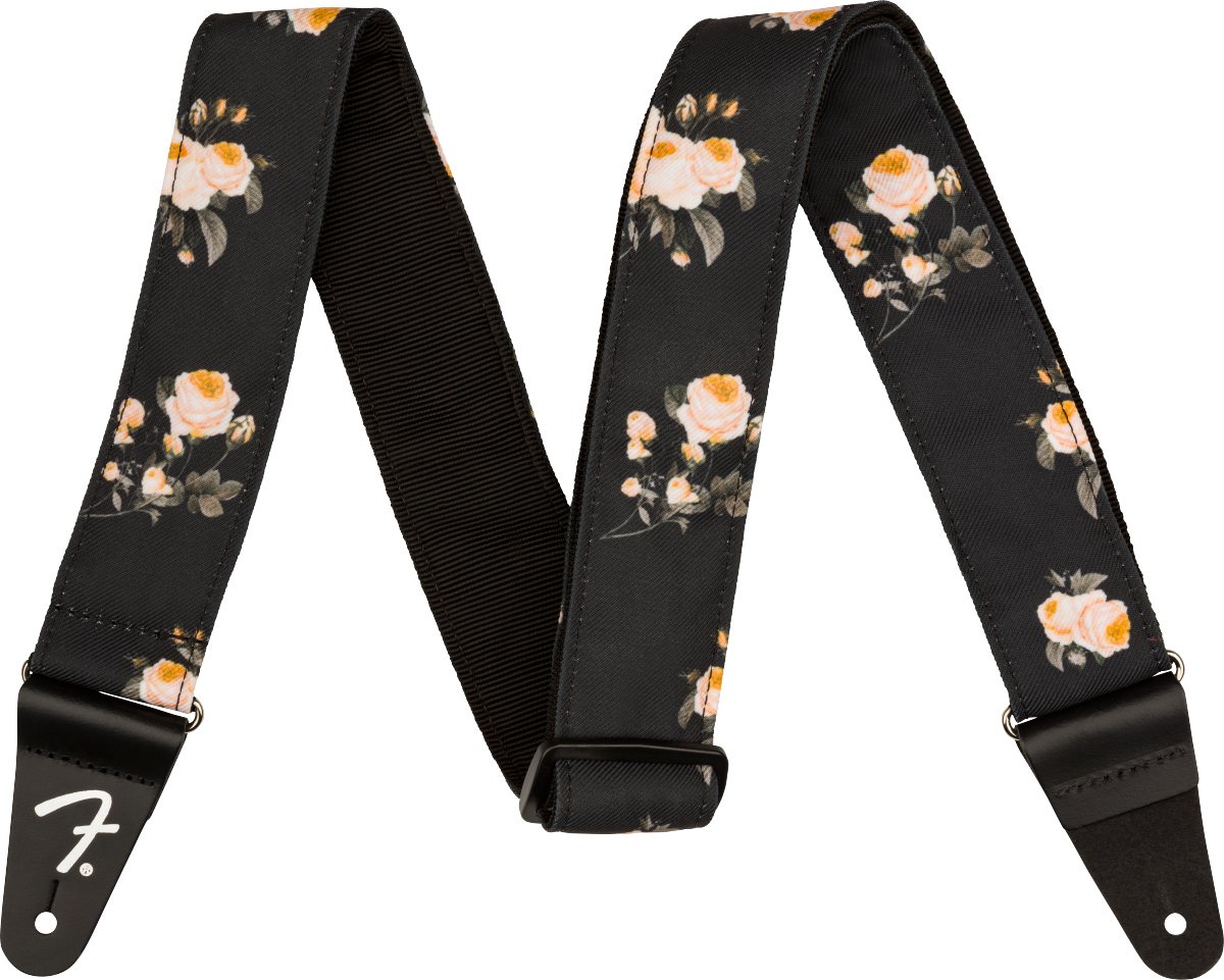 Fender Floral 2.inc Guitar Strap Black - Guitar strap - Main picture