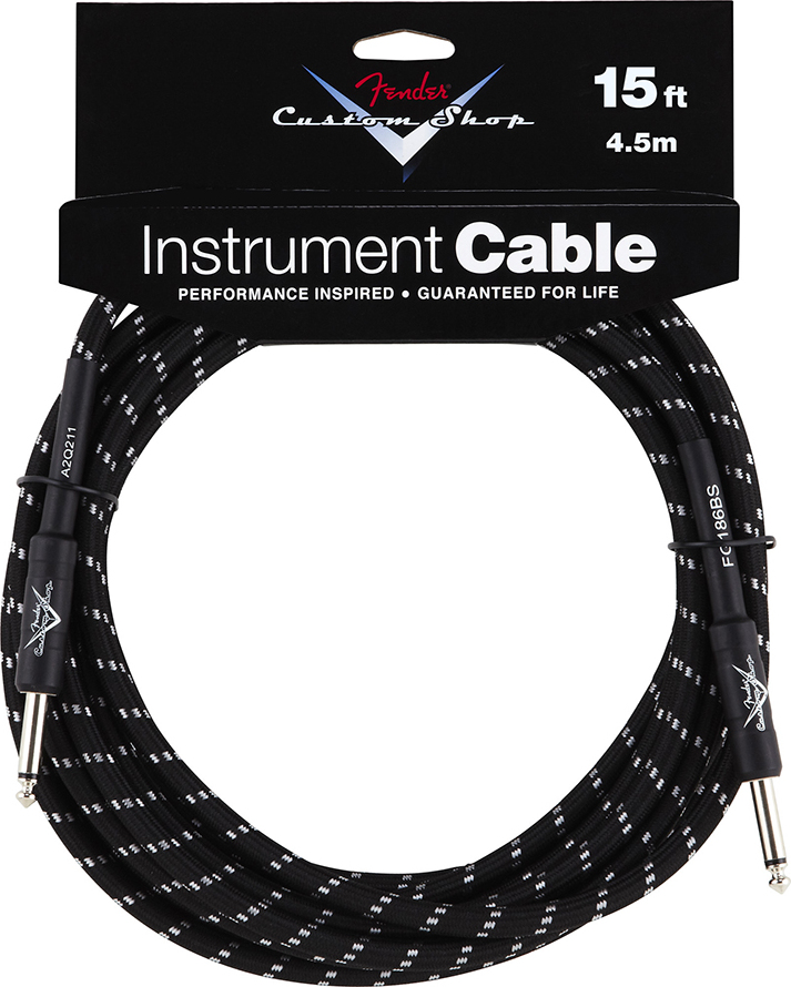Fender Instrument Cable Custom Shop Performance Jacks Droit 15ft . 4.5m Black Tweed - Cable - Main picture