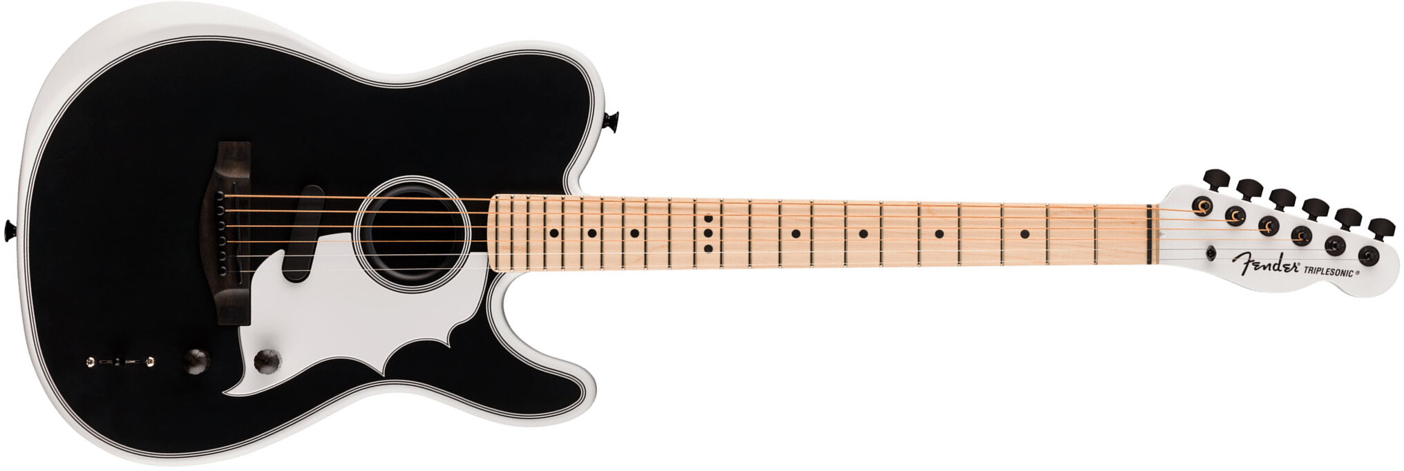Fender Jack White Triplesonic Acoustasonic Tele Signature - Satin Arctic White With Black Top - Folk guitar - Main picture