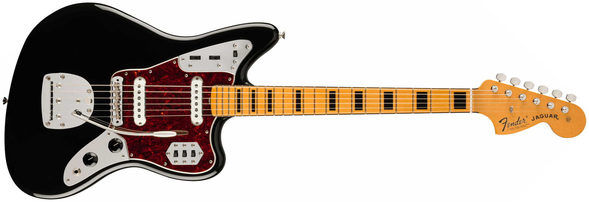 Fender Jaguar 70s Vintera 2 Mex 2s Trem Mn - Black - Retro rock electric guitar - Main picture