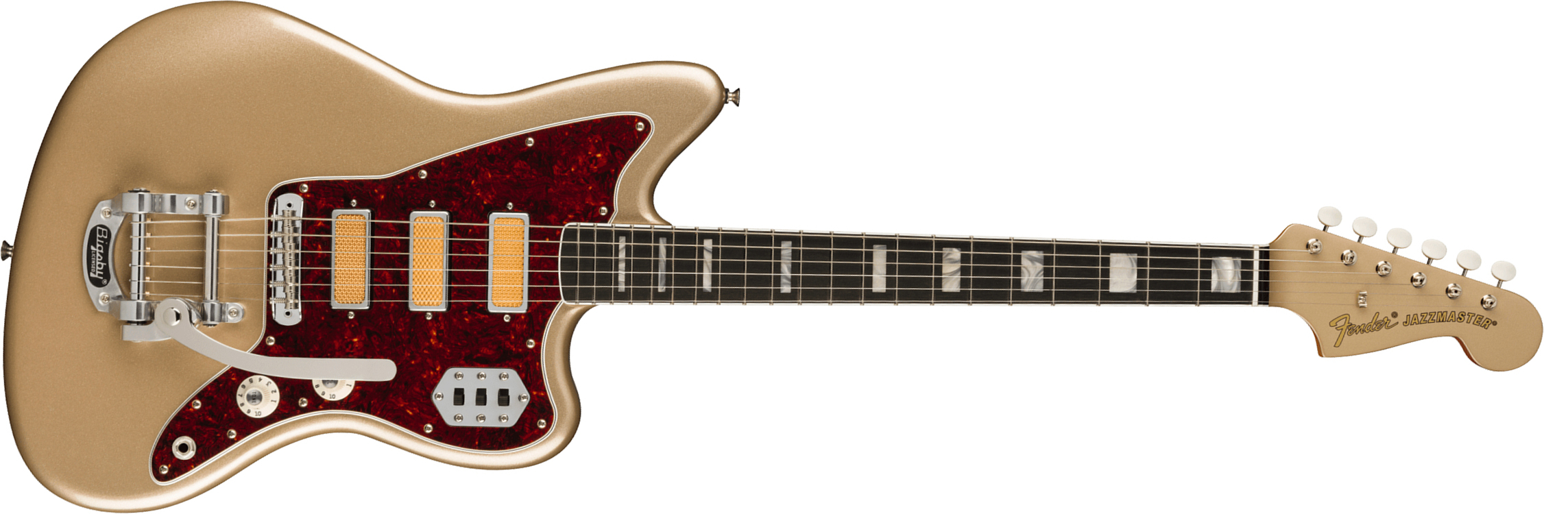 Fender Jazzmaster Gold Foil Ltd Mex 3mh Trem Bigsby Eb - Shoreline Gold - Retro rock electric guitar - Main picture