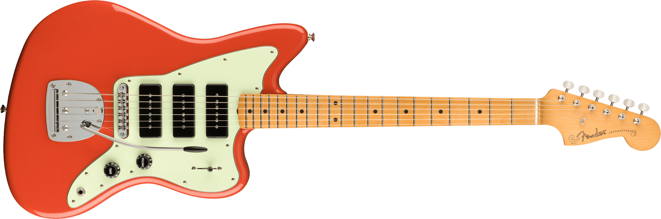 Fender Jazzmaster Noventa Mex Sss Mn +housse - Fiesta Red - Retro rock electric guitar - Main picture