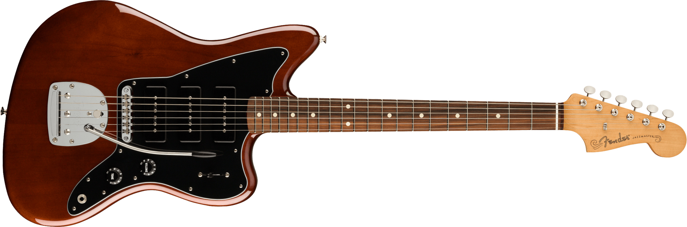 Fender Jazzmaster Noventa Mex Sss Pf +housse - Walnut - Retro rock electric guitar - Main picture