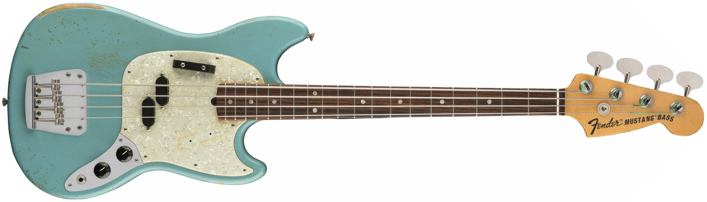 Fender Justin Meldal-johnsen Jmj Mustang Bass Road Worn Mex Rw - Faded Daphne Blue - Electric bass for kids - Main picture