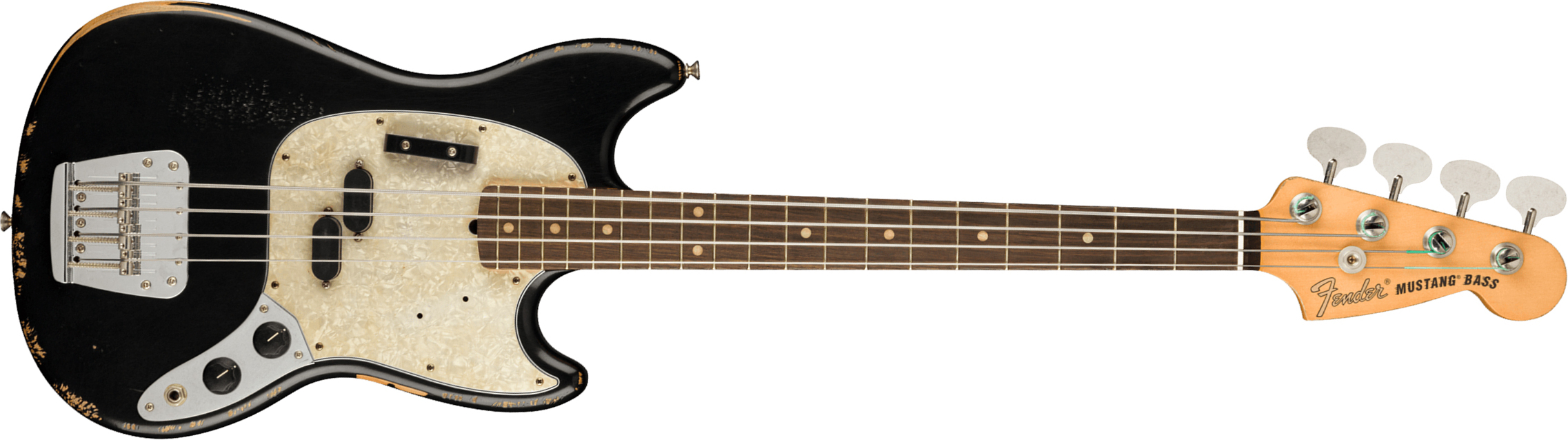 Fender Justin Meldal-johnsen Jmj Mustang Bass Road Worn Mex Rw - Black - Solid body electric bass - Main picture