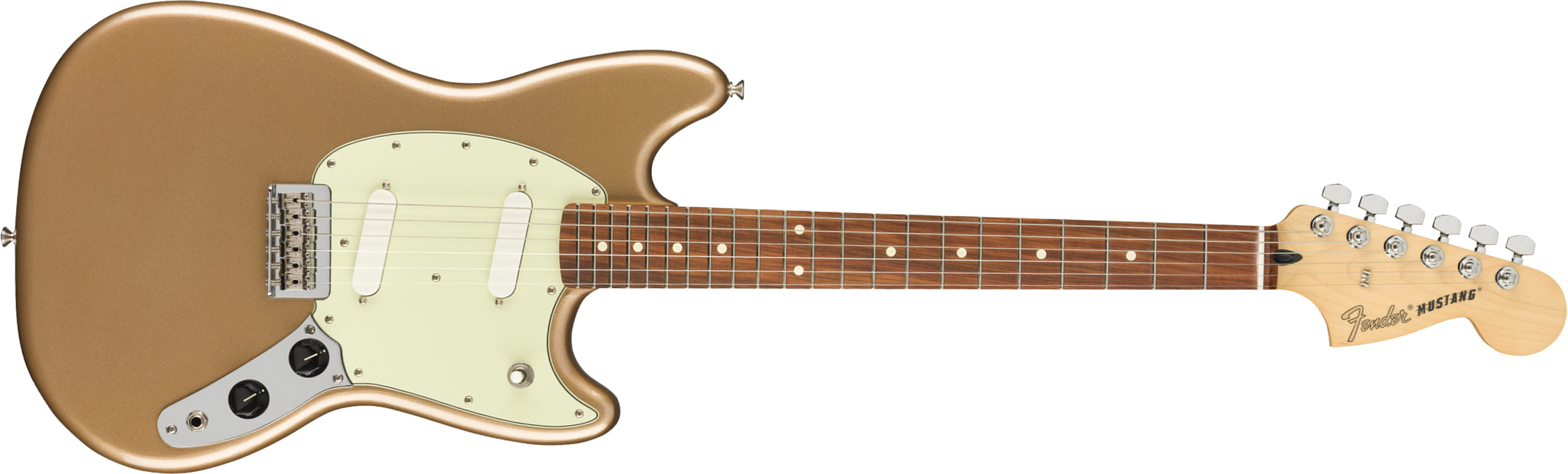 Fender Mustang Player Mex Ht Ss Pf - Firemist Gold - Retro rock electric guitar - Main picture