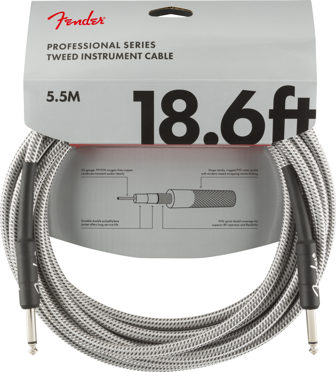 Fender Pro Instrument Cable 18.6ft Droit/droit White Tweed - Cable - Main picture