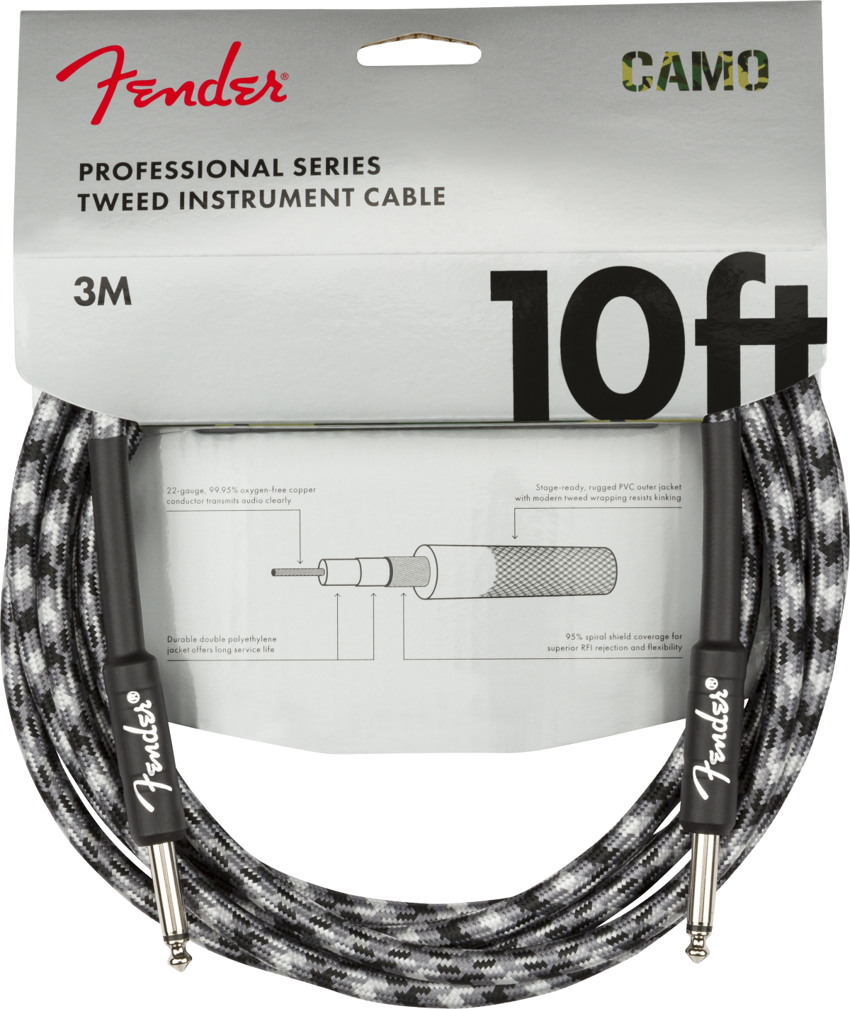 Fender Professional Series Instrument Cable Droit Droit 10ft 3m Winter Camo - Cable - Main picture